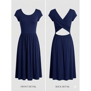 Rolla Coaster Dress Small Navy Blue Cutout Cross Back Fit Flare Stretch Jersey
